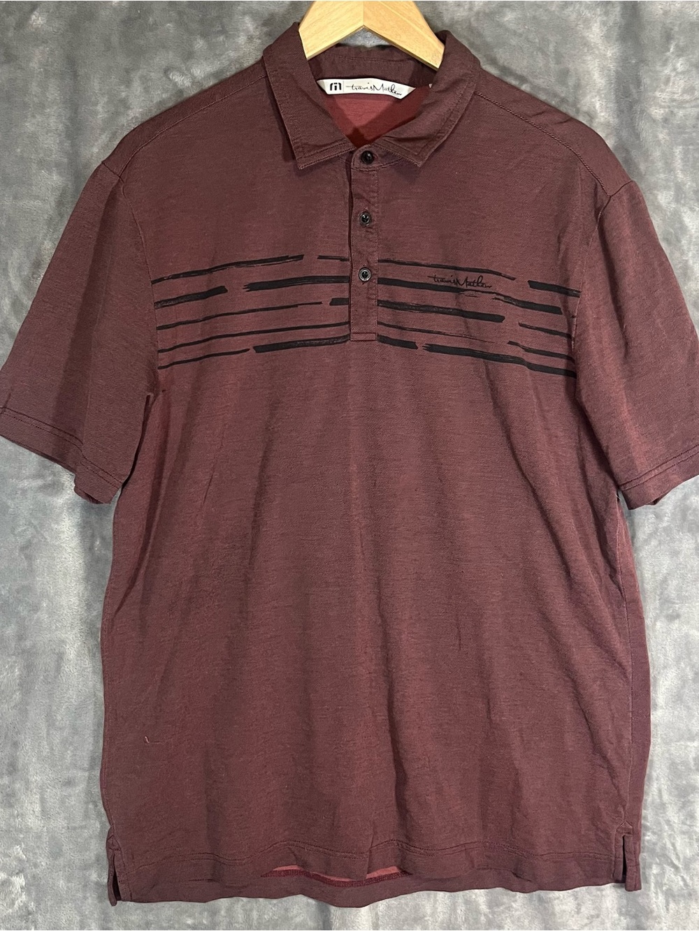Travis Miller Men's Maroon Short-Sleeve Polo with Chest Stripe Detail